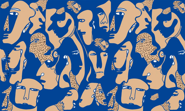 Faces Cobalt- Tapeta w standaryzowanych rolkach