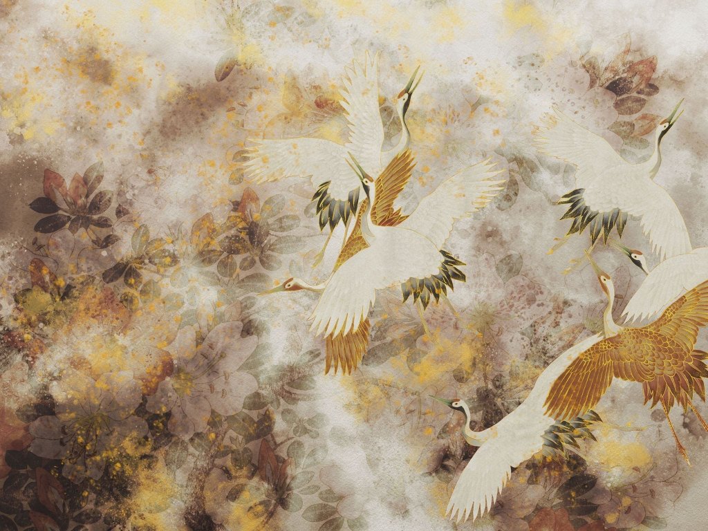 Beige Tsuru – Tapeta na wymiar