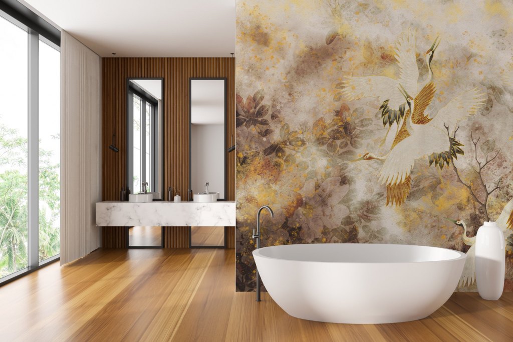Beige Tsuru – Made-to-measure wallpaper