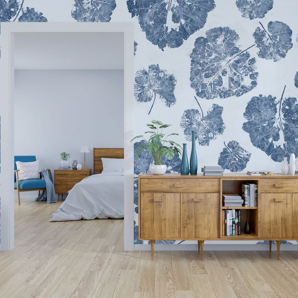 Foglia Navy – Tapeta w rolkach