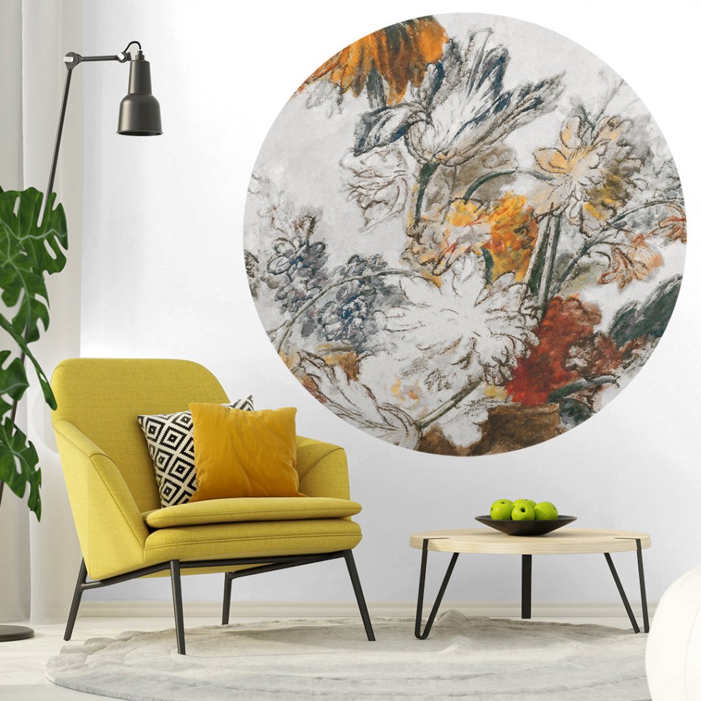 Grey Classic Flower – Tapeta Koło Standard