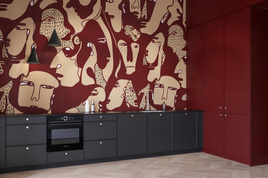 Faces Burgundy – Tapeta na wymiar