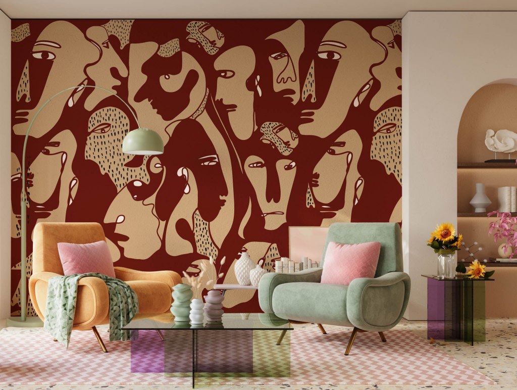 Faces Burgundy – tapeta na míru