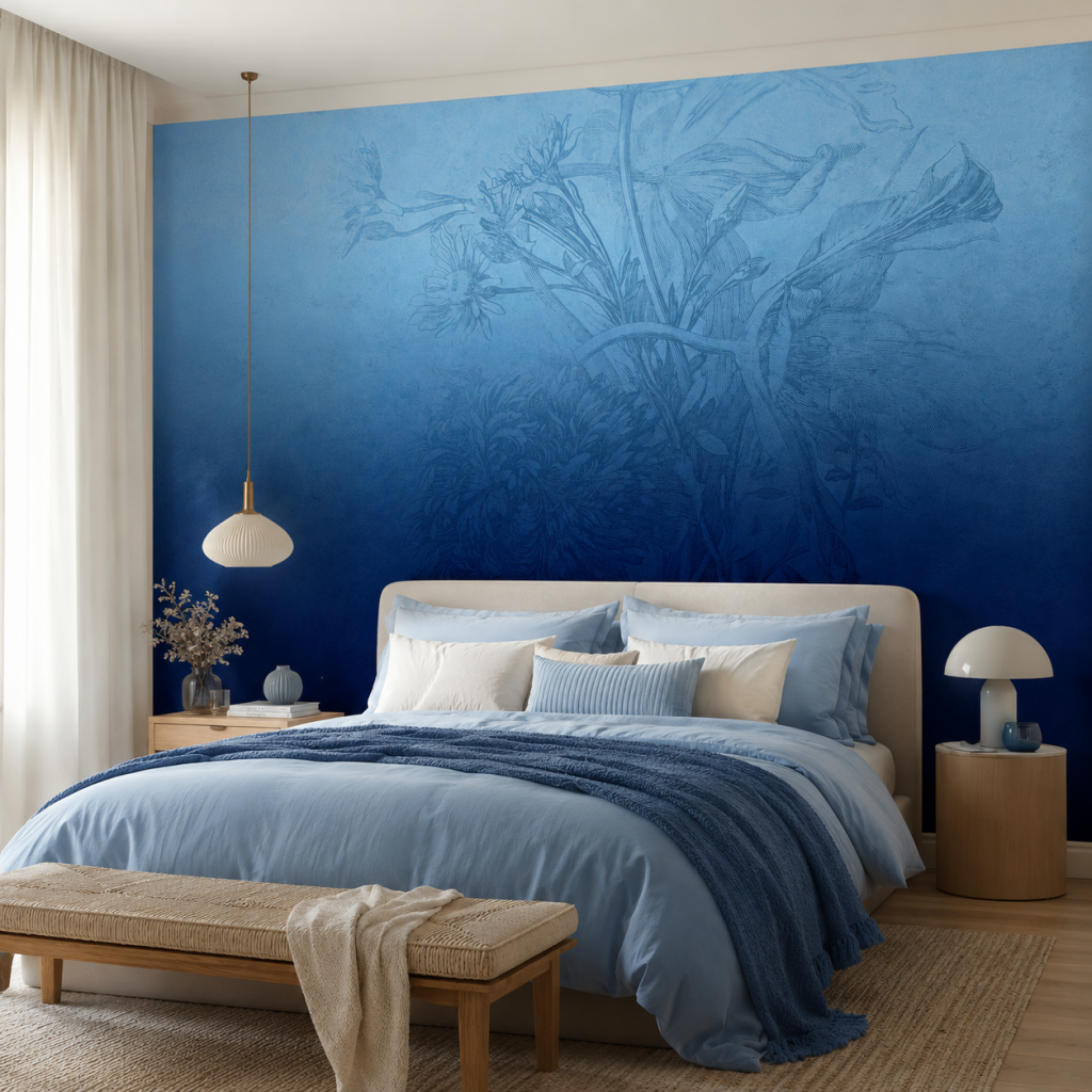 Blue Ombre Flower – Made-to-measure wallpaper