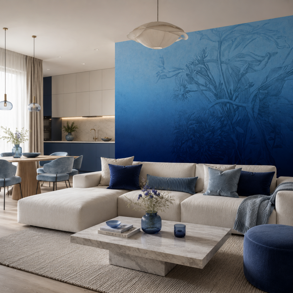Blue Ombre Flower – Made-to-measure wallpaper