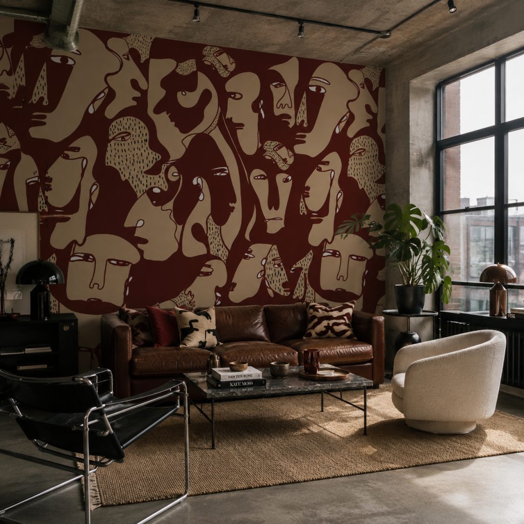 Faces Burgundy – Tapeta na wymiar