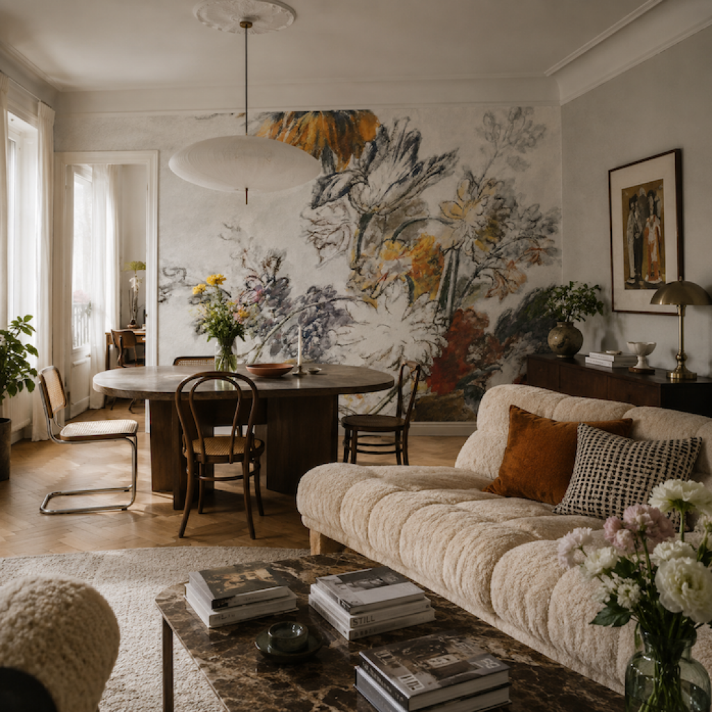 Grey Classic Flower – Custom-sized wallpaper