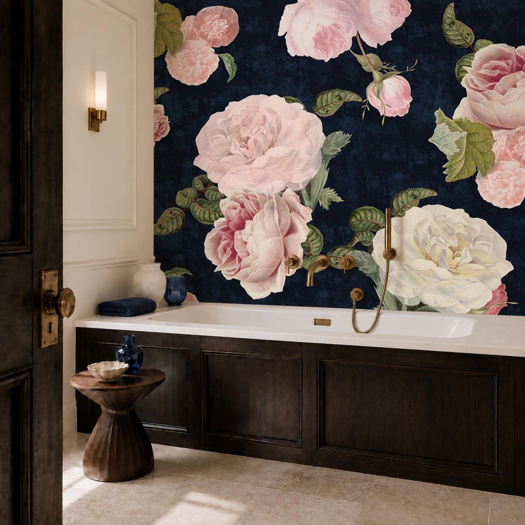 Roses Dark Blue – Tapeta na míru Aqua Zone
