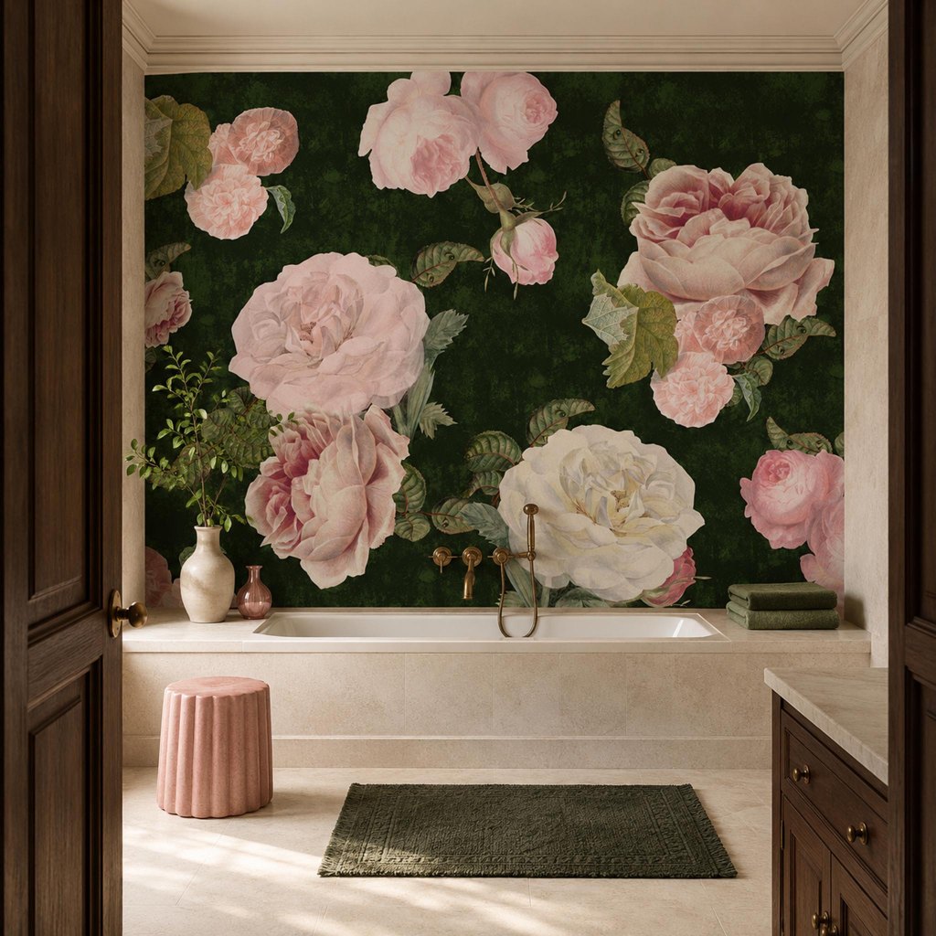 Roses Green – Tapeta na míru Aqua Zone