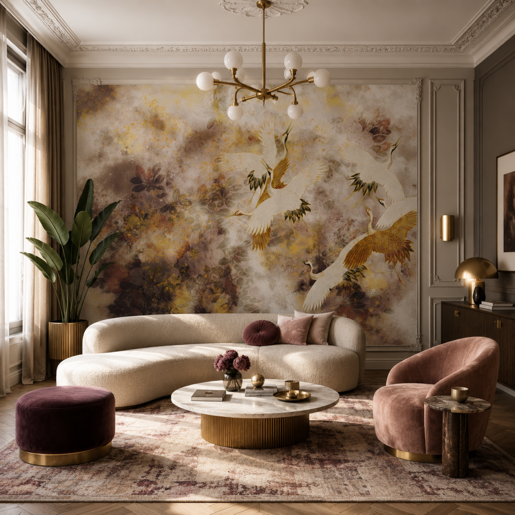 Beige Tsuru – Made-to-measure wallpaper