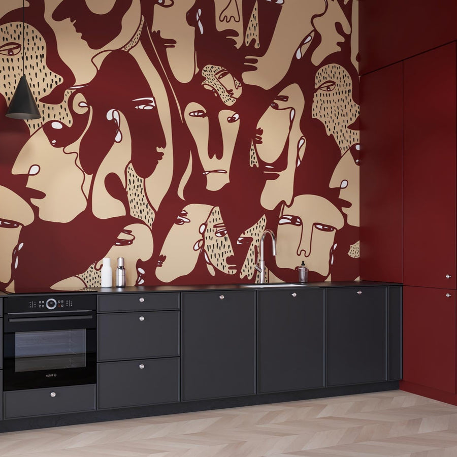 Tapeta Faces Burgundy