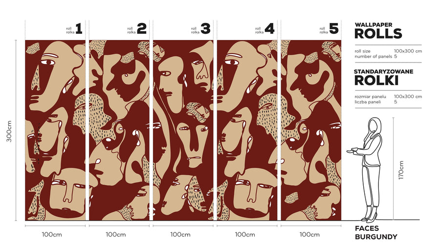 Faces Burgundy- Tapeta w standaryzowanych rolkach