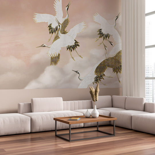 Taupe Tsuru - Tapeta w standaryzowanych rolkach