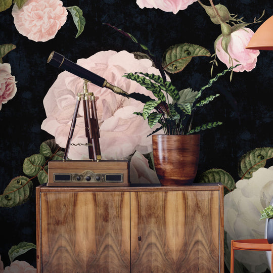 Tapeta Roses Dark Blue